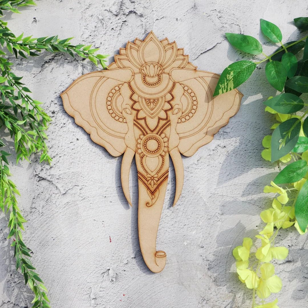 Wooden MDF Airavat Wall Decor | 12 Inch Pre-Marked Laser Cut Elephant Design | Craft Cutout for DIY Art, Room Wall Decoration | MDF Panel – Ethnic Style Decor