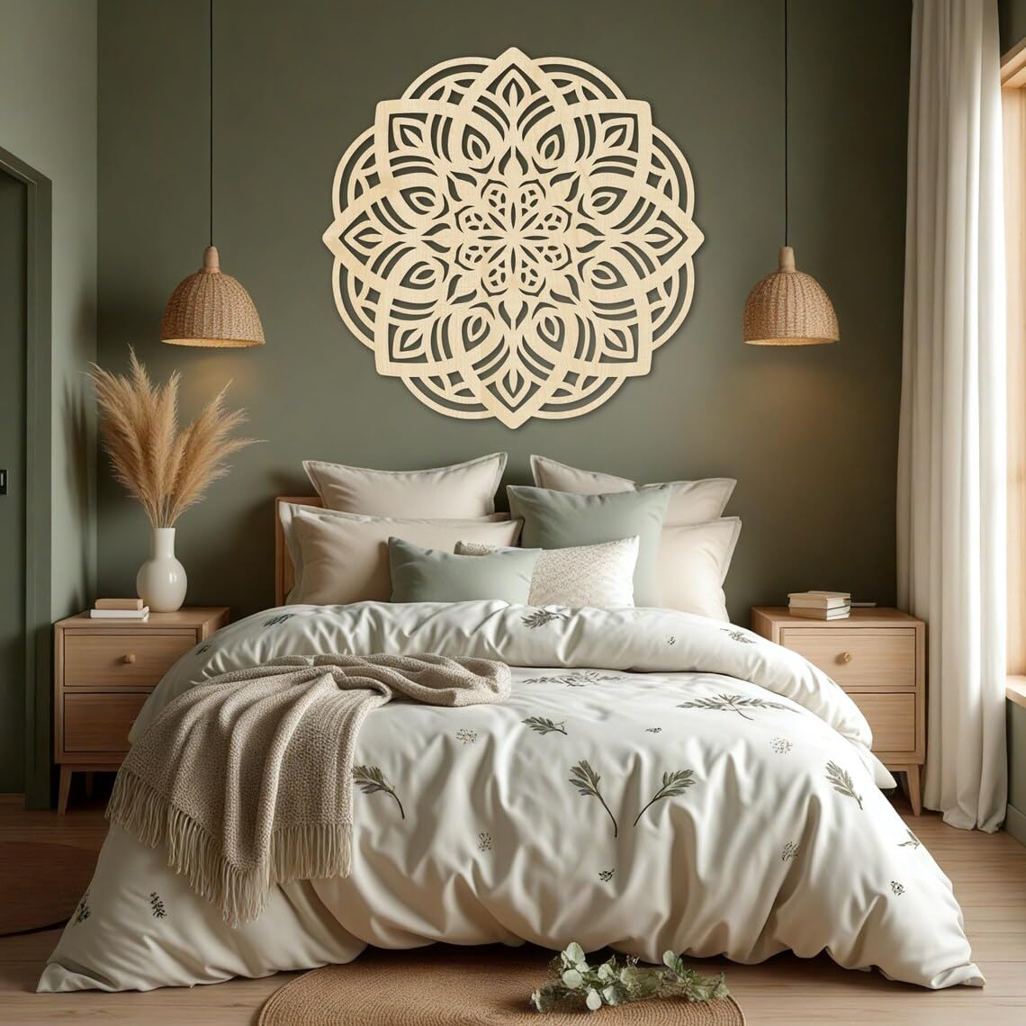 Lotus Mandala Wall Art – 18 Inch Wooden Laser Cut Mandala Wall Panel – Lotus Flower Wall Hanging Décor – Yoga Room, Meditation Space, Boho Mandala Wall Décor