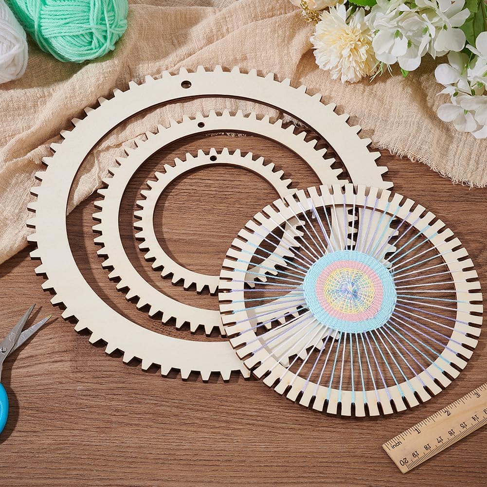 3 Sizes Wooden Weaving Loom Kit | 5/7.8/11 Inch Round Gear Shape DIY Knitting Looms for Wall Hanging Tapestry & Handmade Woven Crafts