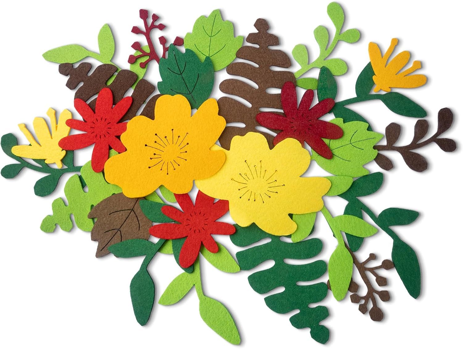 26 Pcs Felt Leaves and Flower Cutouts – Assorted Floral Felt Shapes for Crafts