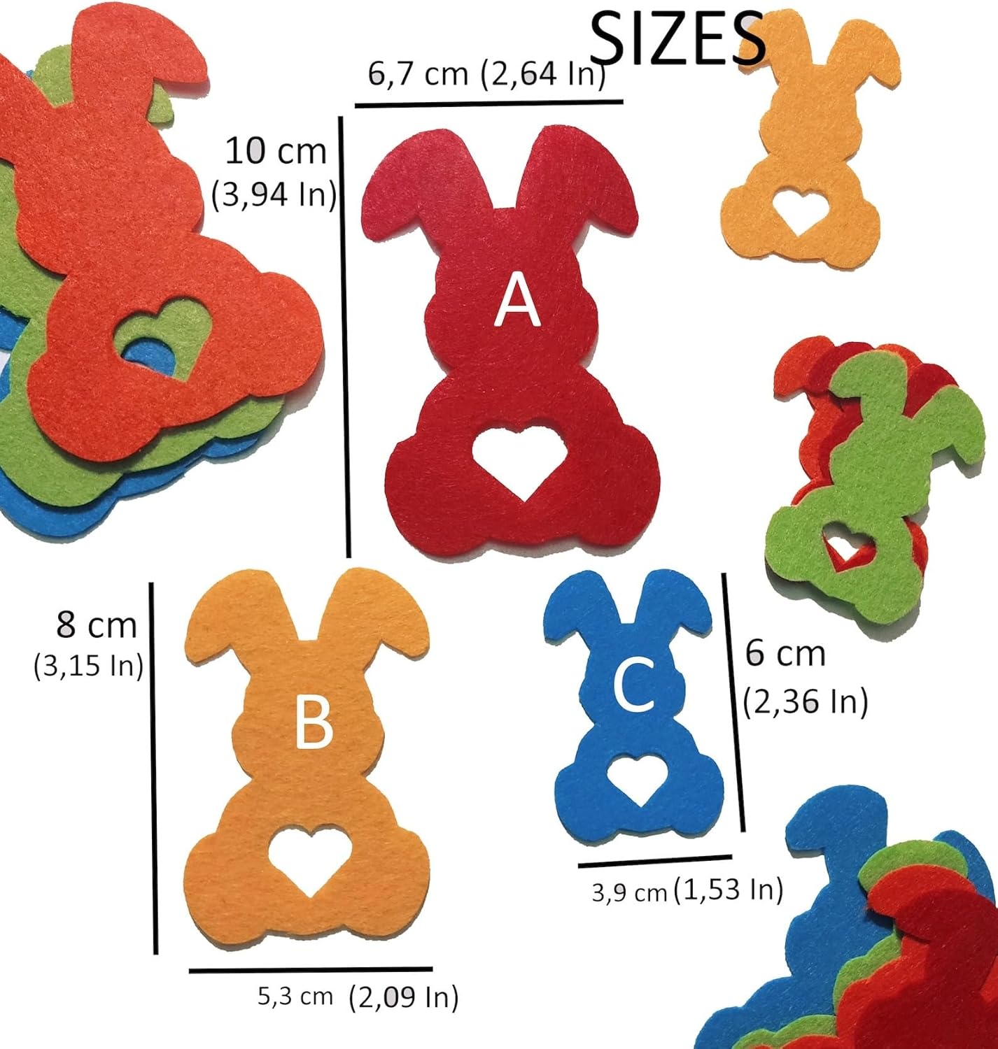 4 Pcs Felt Easter Bunny Cutouts for Crafts | Bunny Applique Die-Cut Shapes for Sewing, Quiet Book, DIY Decorations