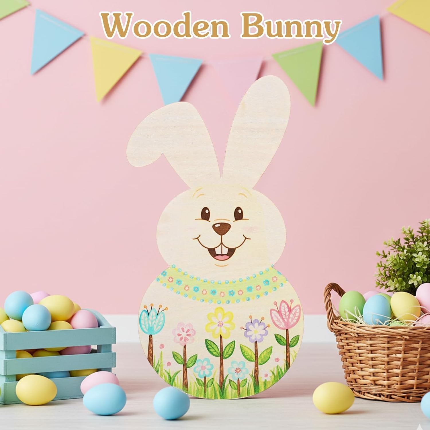 4 Pcs Wooden Bunny Cutouts 9.5x5.1 Inch | Unfinished Easter Rabbit Wood Shapes for DIY Painting