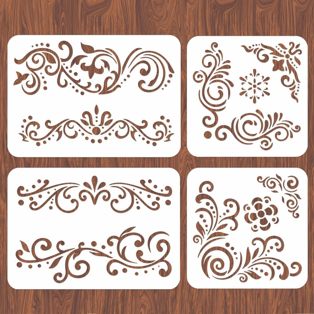 4 Pcs Constellation Theme Corner Stencils for Painting – Reusable Large Floral Tile Stencils for Wall