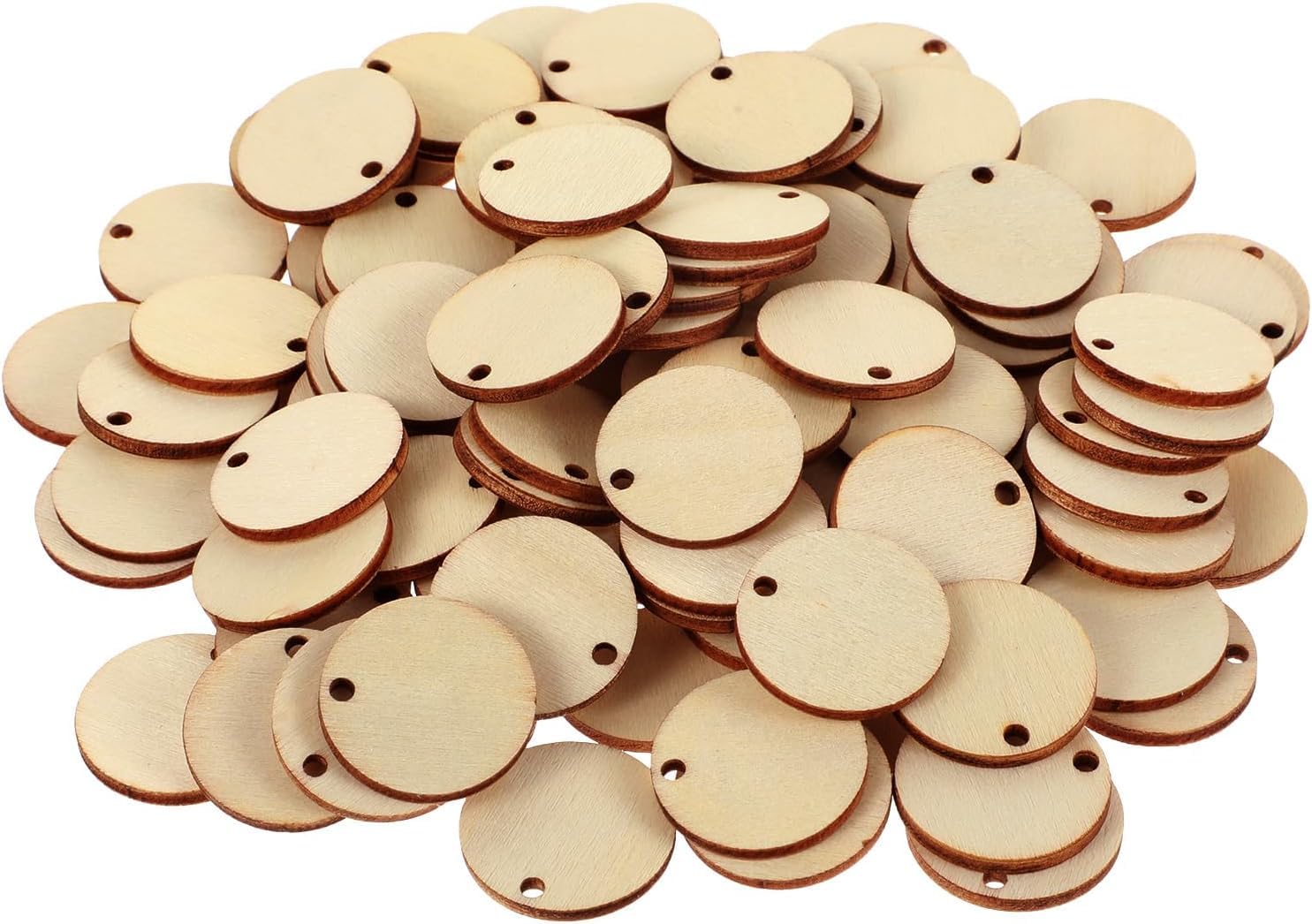 100 Pcs Blank Wooden Round Discs,1 Inch Unfinished Wooden Circles with Holes