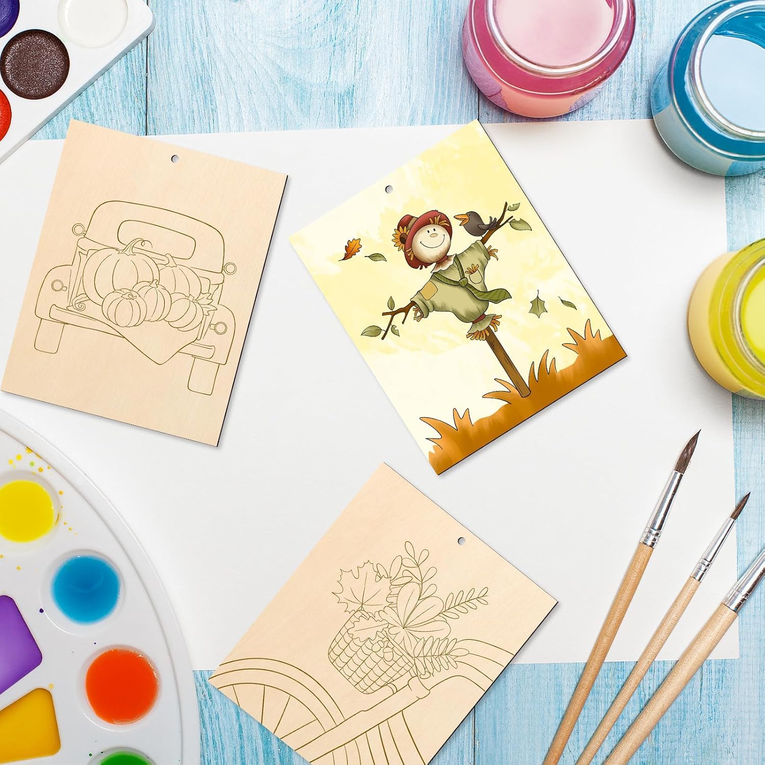 10 PCS Large Unfinished Wooden Fall Crafts – Predrilled Paintable Wood