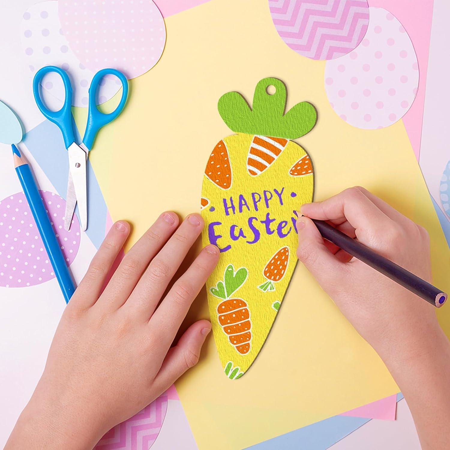 Curious Button 5 Pieces Unfinished Wooden 2Carrot Style Hanging Ornament for DIY Home Decoration, MDF Cutouts, Perfect Wooden Cutouts for Home Decor, Charming Wooden Hanging Ornaments (7x2.3IN) - Haoser