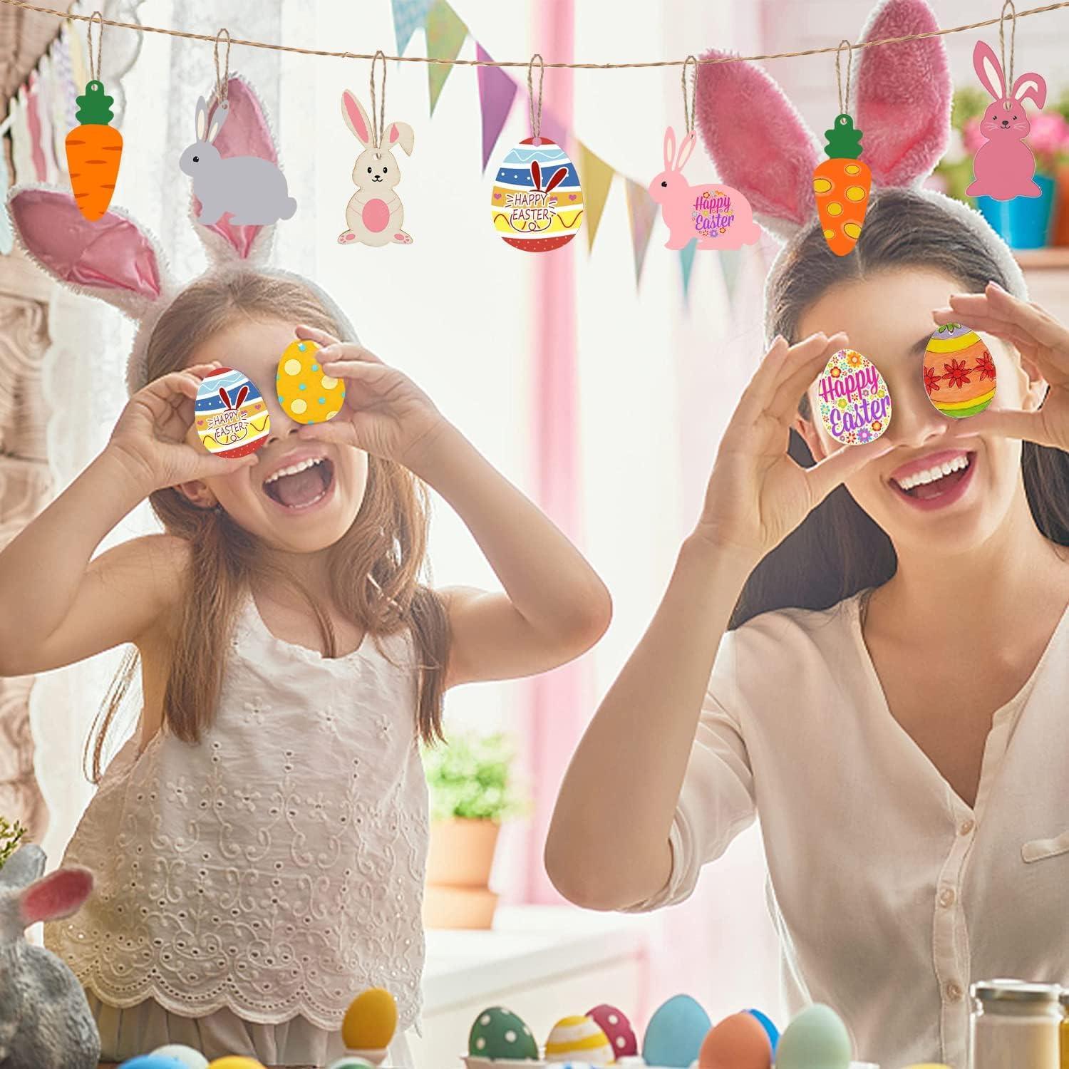 Haoser 20 Pieces Easter Wooden Ornaments Unfinished Wood Easter Egg Bunny Carrot Cutouts Blank Wooden Carrot Egg Rabbit Hanging Ornaments Carrot Shaped Wood DIY Crafts for Easter DIY Projects - Haoser