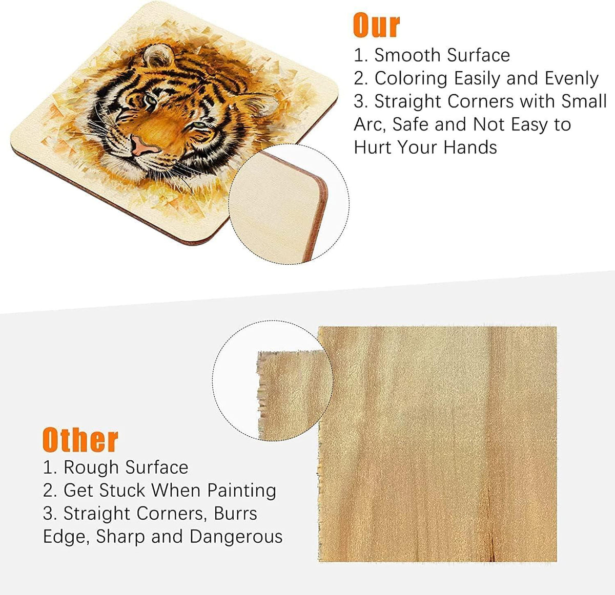 Haoser 42 Piece MDF Cutouts for Art and Craft Square 3 Different Size Wood Square Slices Cutouts for DIY Arts Craft Project Pyrography Art Painting Writing and Decoration(10cm,8cm,5cm) - Haoser