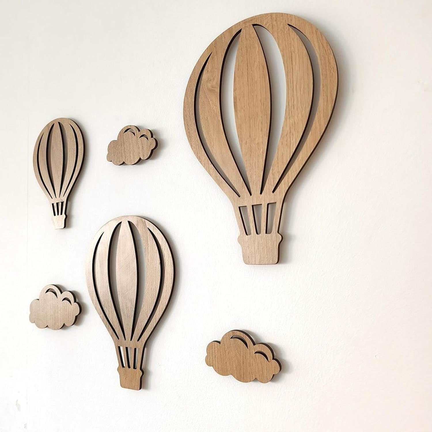 6 Pcs Wooden Hot Air Balloon Wall Decor with Clouds | Nursery Baby Room Decoration