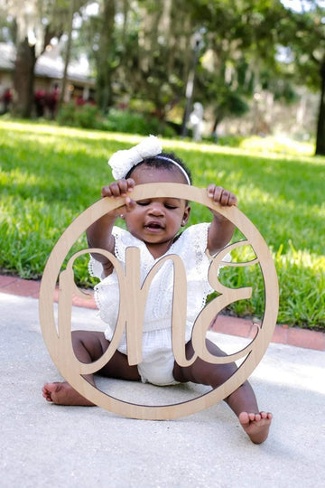 Haoser Set of 1 First Birthday Photoshoot Props,Baby Photoshoot Props,1st Birthday One Sign One Banner Photo Prop for Baby Shower Party Decorations (12 INCH) - Haoser