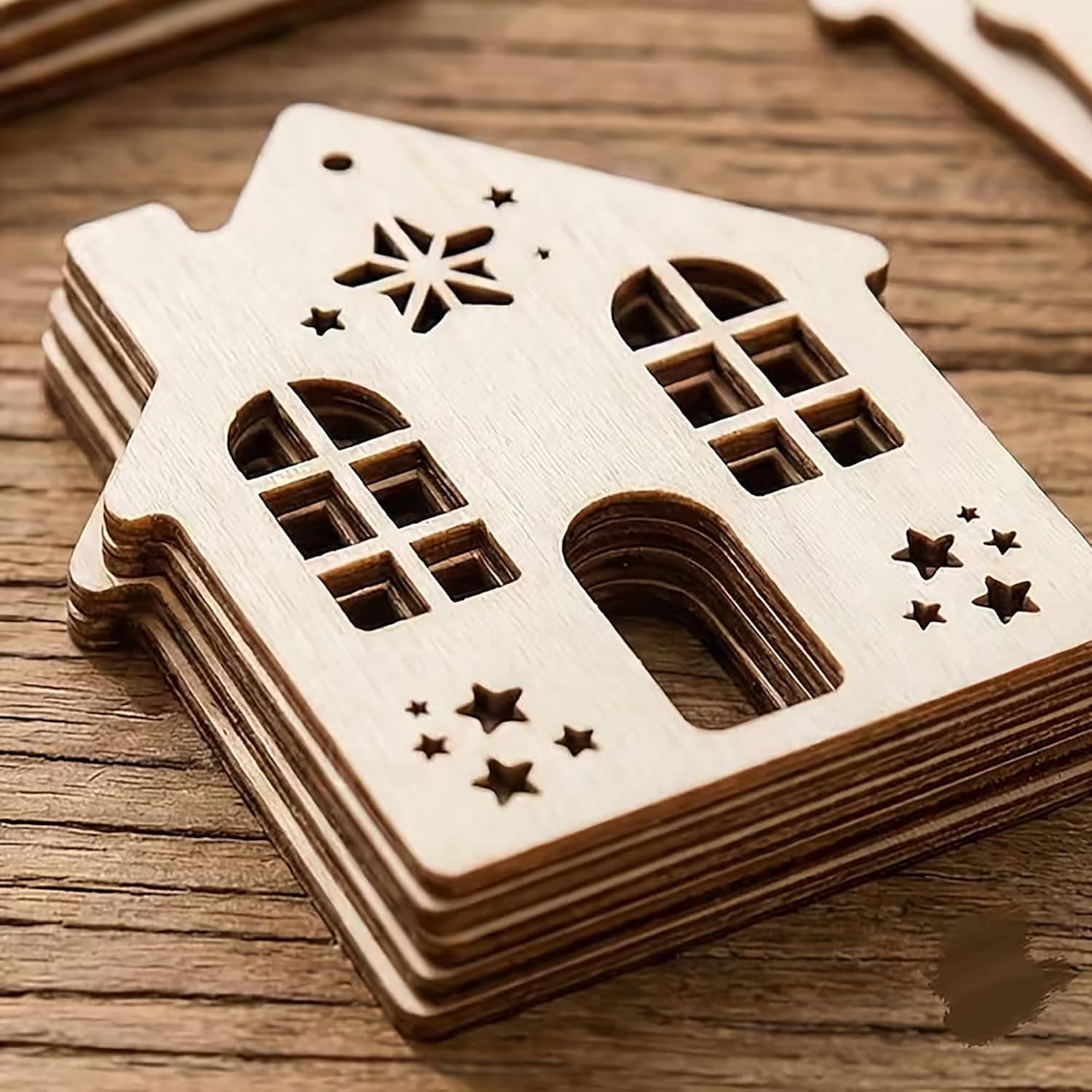 12 Pcs House Shape MDF Wooden Cutouts for DIY Art & Craft | Hanging Base | Mini Wooden Craft Shapes