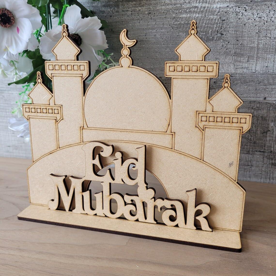 Haoser 1Pieces Ramadan Eid Mubarak Table Decoration Signs Wooden Eid Mubarak Table Decoration MDF Freestanding Ornament Gift Ramadan Table Centerpiece Sign Ramadan Home Decoration for Festival - Haoser
