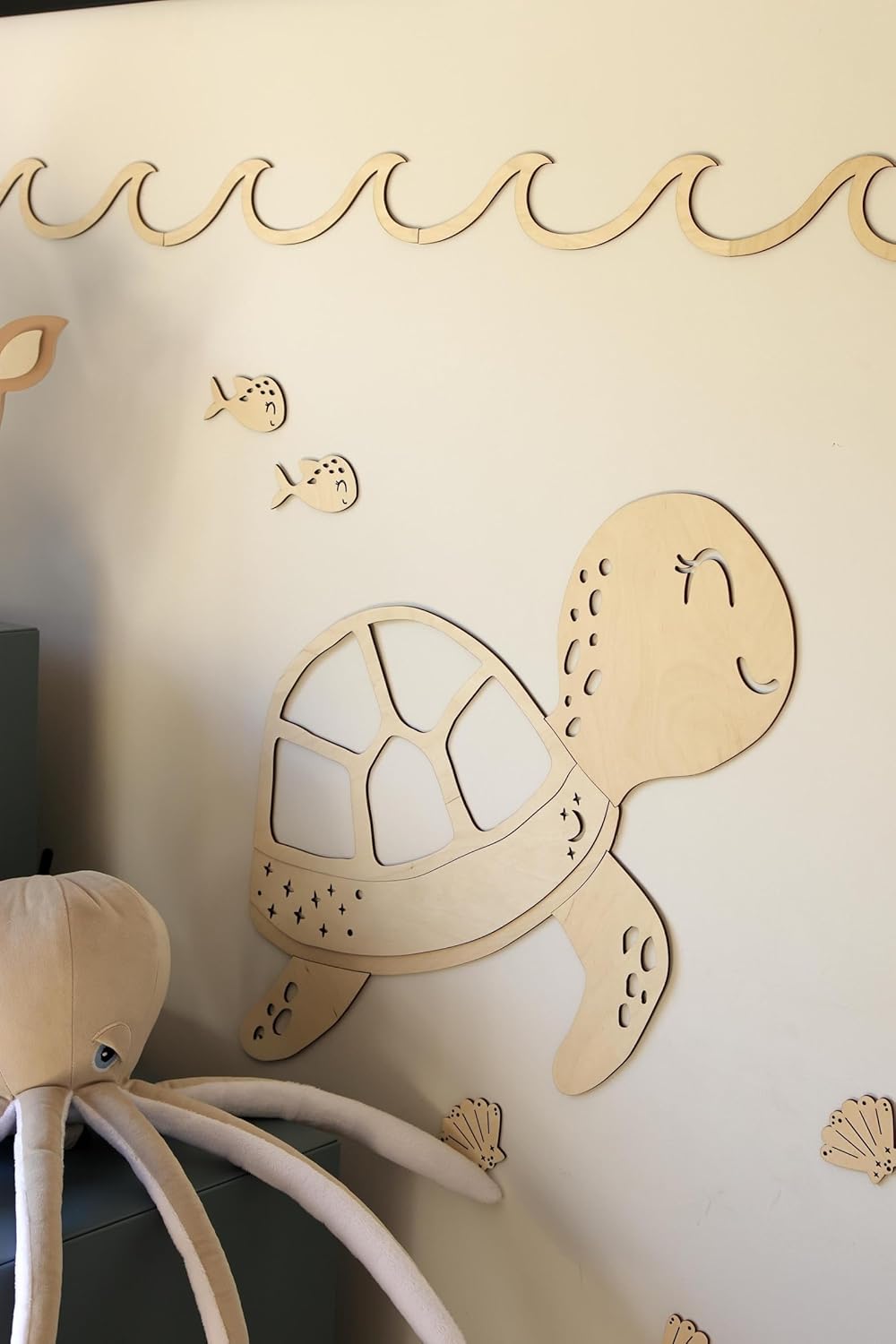 Wooden Turtle Wall Decor for Kids Room | Ocean Theme Nursery Wall Art