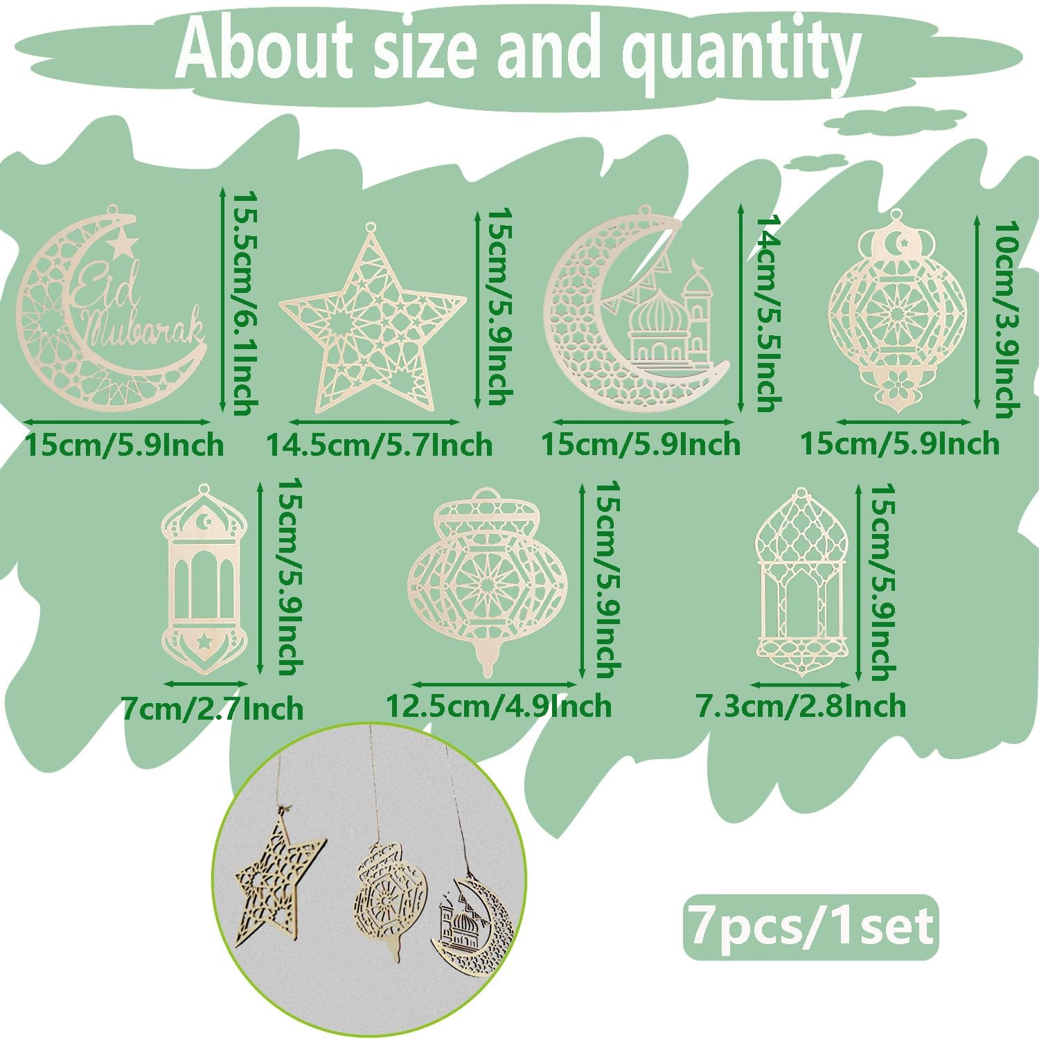 Eid Wooden Pendant Moon & Star Wind Light Decor – Ramadan MDF Hanging Ornaments