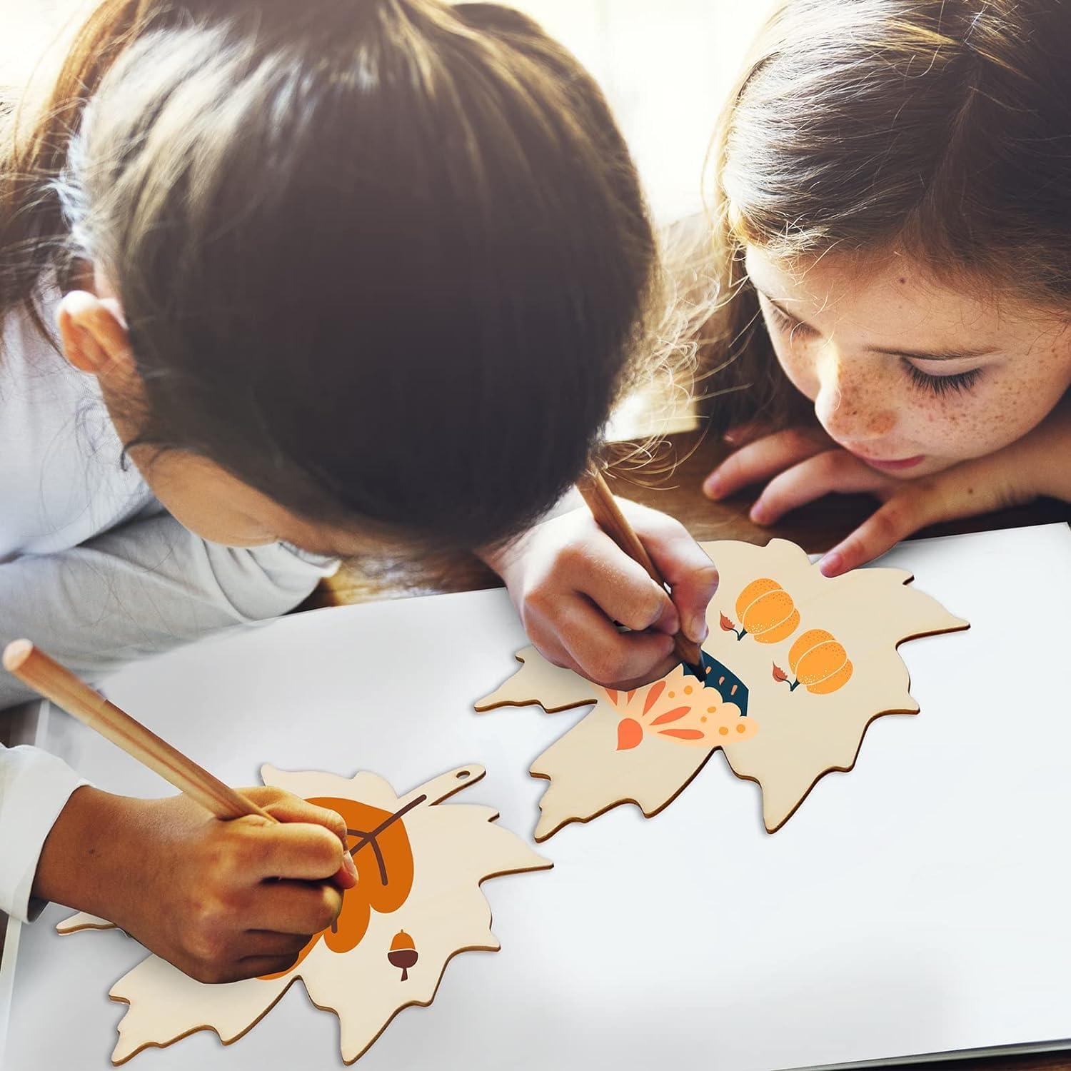 Curious Button 5 Pieces Unfinished Wooden Leaf Style Hanging Ornament for DIY Home Decoration, MDF Cutouts, Perfect Wooden Cutouts for Home Decor, Charming Wooden Hanging Ornaments (6.5x6.5IN) - Haoser