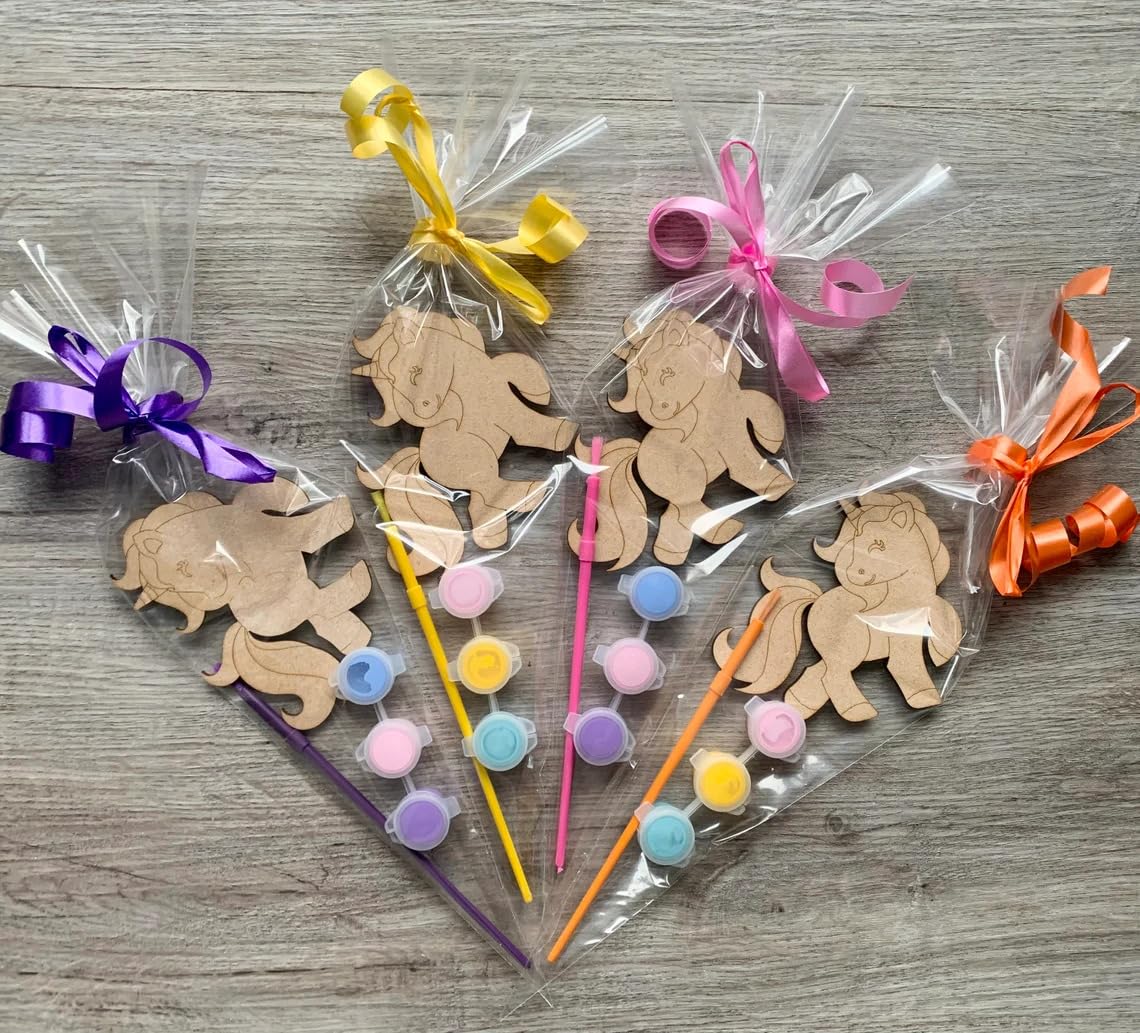 Pack of 4 Paint Your Own Unicorn MDF Cutouts | 4 Inch Pine MDF Unicorn Party Favors | DIY Craft for Kids | Unicorn Birthday Return Gift | Party Bag Filler
