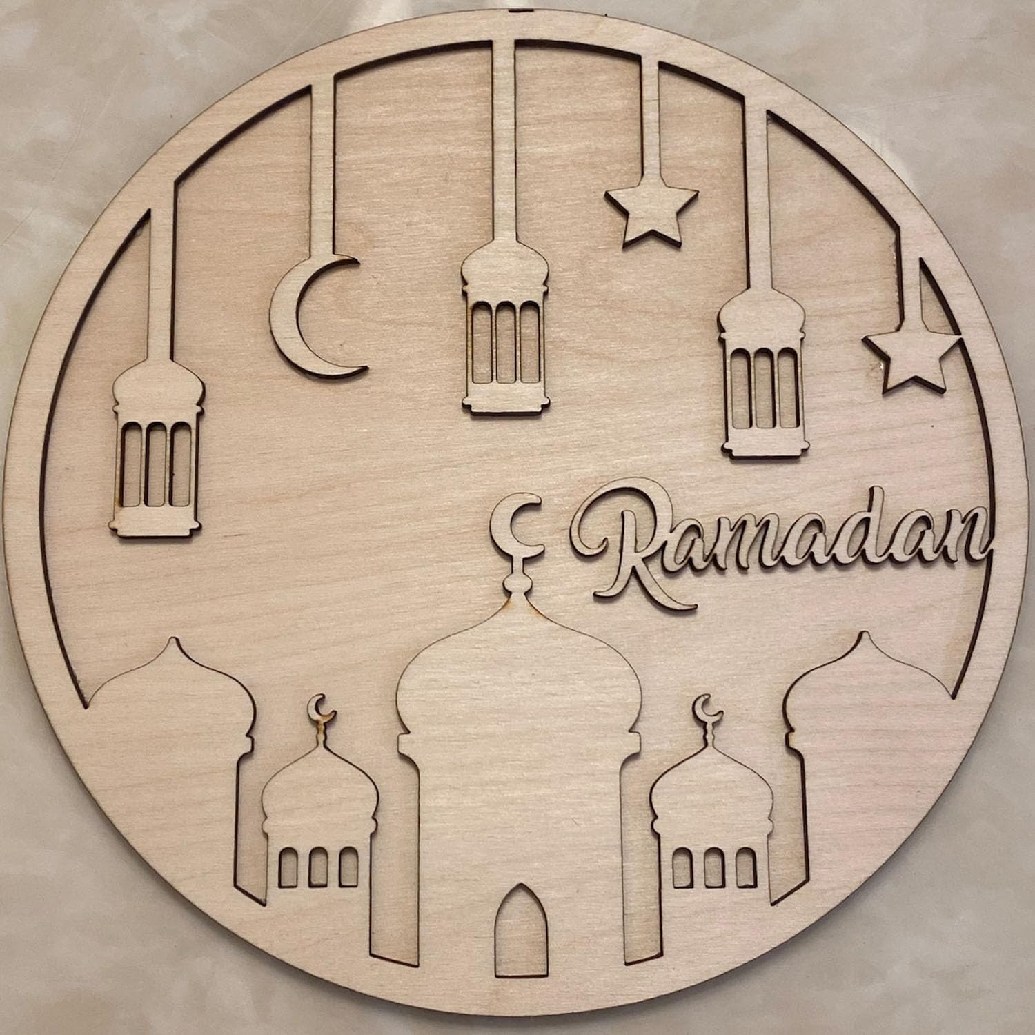 Curious Button DIY Beautiful Unfinished Wooden Ramadan Wall Sign for Home Decor, Ramadan Mubarak Moon Ornament Home Wall Door Decor Eid Mubarak Party Supplies (Set of 2, 8 Inches)