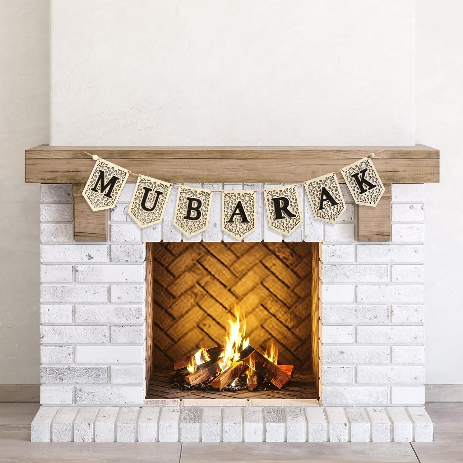 Haoser Ramadan Mubarak Banner Decorations for Home 2024 Black Eid Wooden Sign Ramadan Kareem Wood Garland Islamic Muslim Mosque Door Fireplace Hanging Decor Ramadan Gifts(Only Mubarak Banner)