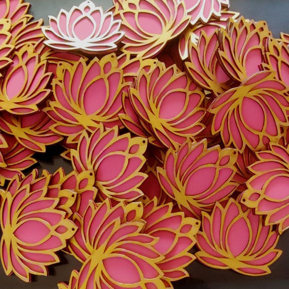Haoser Wooden Lotus Flower Cutout | Lotus Cut-Out| DIY Rangoli Kit | Decoration for Diwali, Dashera | for Rangoli, Pooja, Decorations, Festival Gift, Wedding Decorations (Pink, 10) - Haoser
