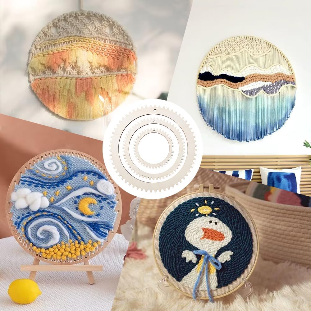 3 Sizes Wooden Weaving Loom Kit | 5/7.8/11 Inch Round Gear Shape DIY Knitting Looms for Wall Hanging Tapestry & Handmade Woven Crafts