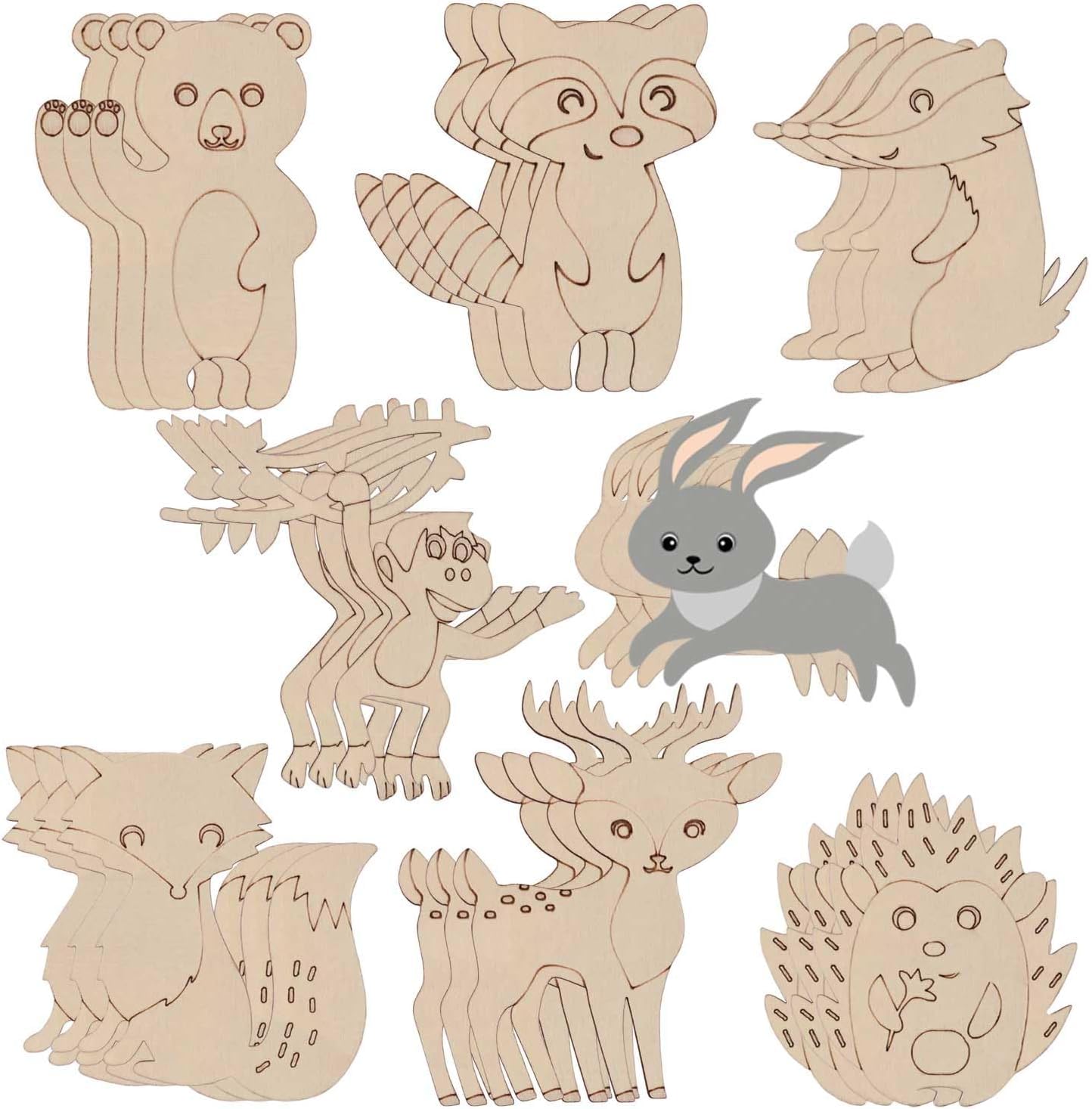 24 Pcs Wooden Jungle Animal Cutouts for DIY Craft | Woodland Animal Shapes