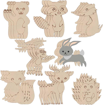 24 Pcs Wooden Jungle Animal Cutouts for DIY Craft | Woodland Animal Shapes