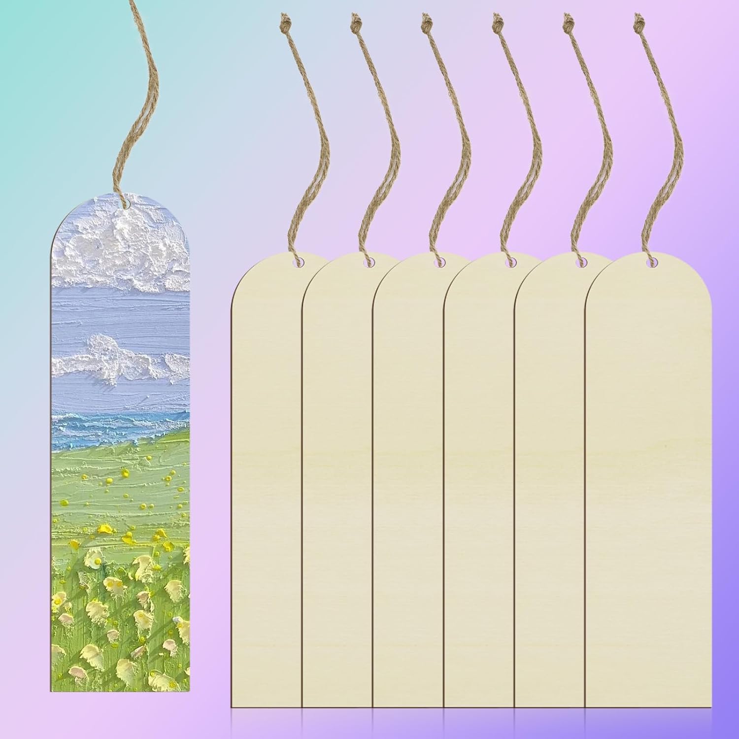 25 PCS Unfinished Wood Bookmarks – Arch MDF Bookmarks Cutuots with Rope | DIY Blank Bookmarks for Painting
