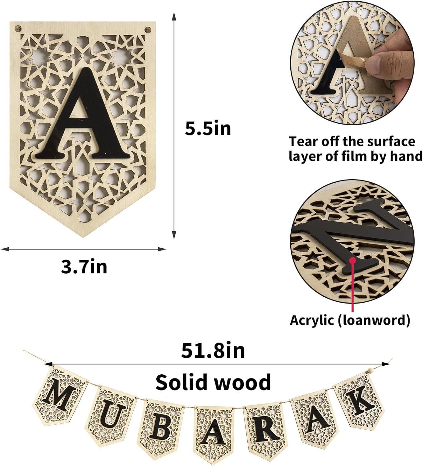 Haoser Ramadan Banner Decorations for Home 2024 Eid Mubarak Wooden Sign Ramadan/Eid Banner, Islamic Decor, Eid Mubark Decorations for Home,Islamic Muslim Mosque Door Fireplace Decor Ramadan Gifts - Haoser