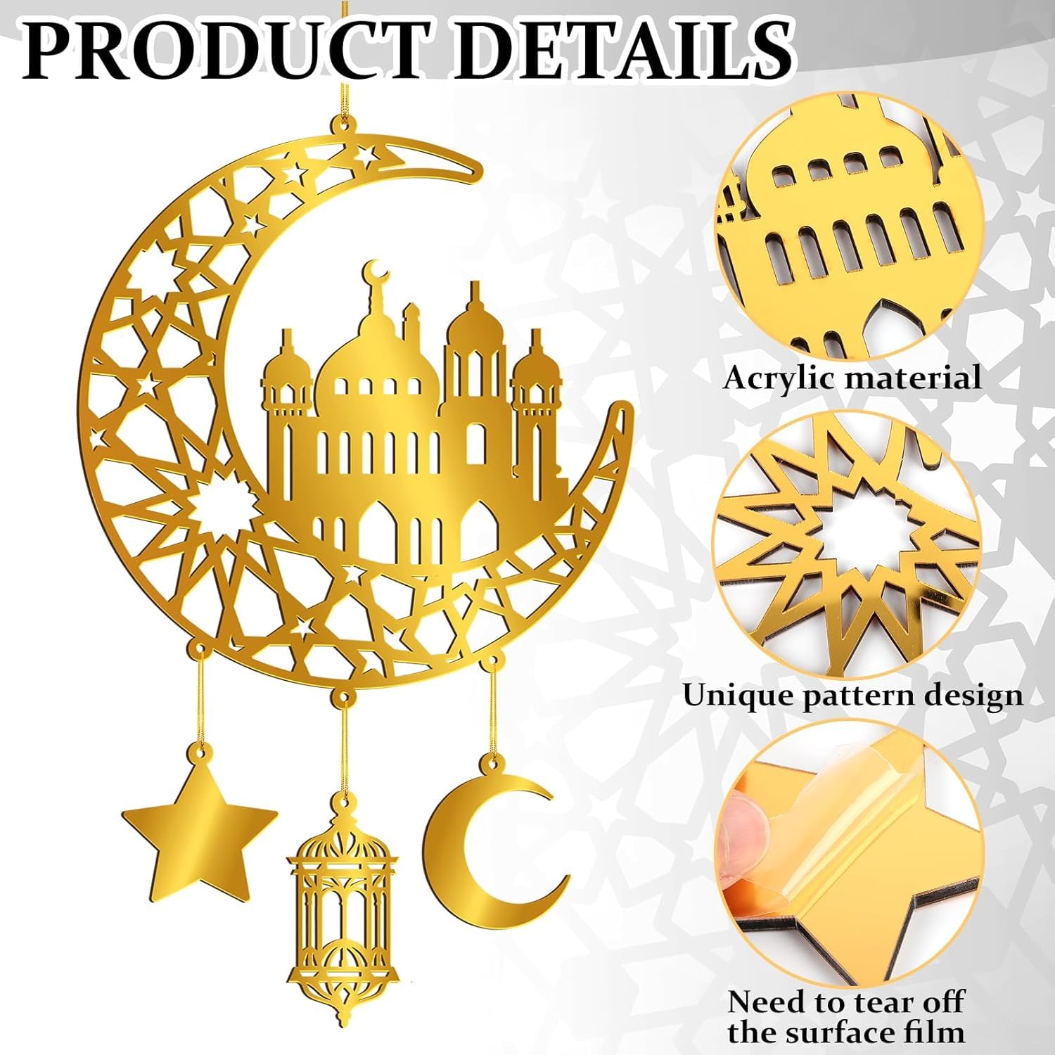 Ramadan Mubarak Acrylic Door Wreath – Hollow Moon & Star Islamic Wall Decor