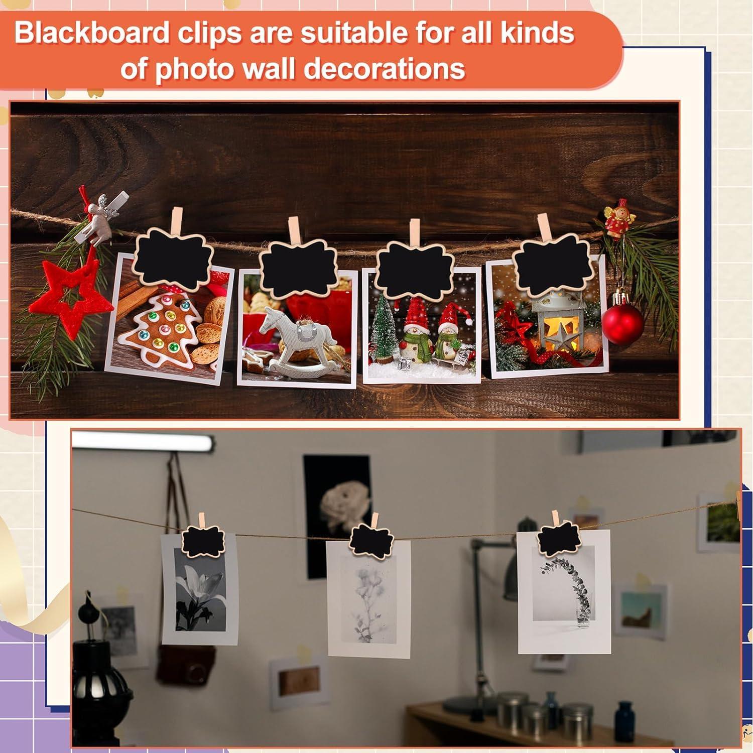 Haoser 12 Mini Retangle Chalkboard Blackboard with Wooden Clip Message Board Signs and Labels Clips - Haoser