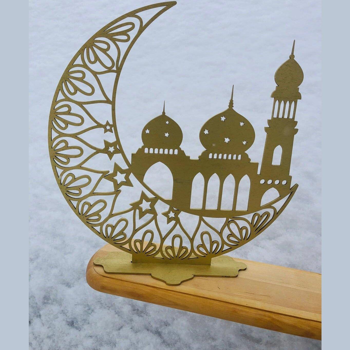 Haoser Freestanding mosque decor moon decoration sign Ramadan Kareem Sign Blessed Ramadan sign Eid Mubarak Islamic gifts Islamic wooden signs,ramzan decoration items - Haoser