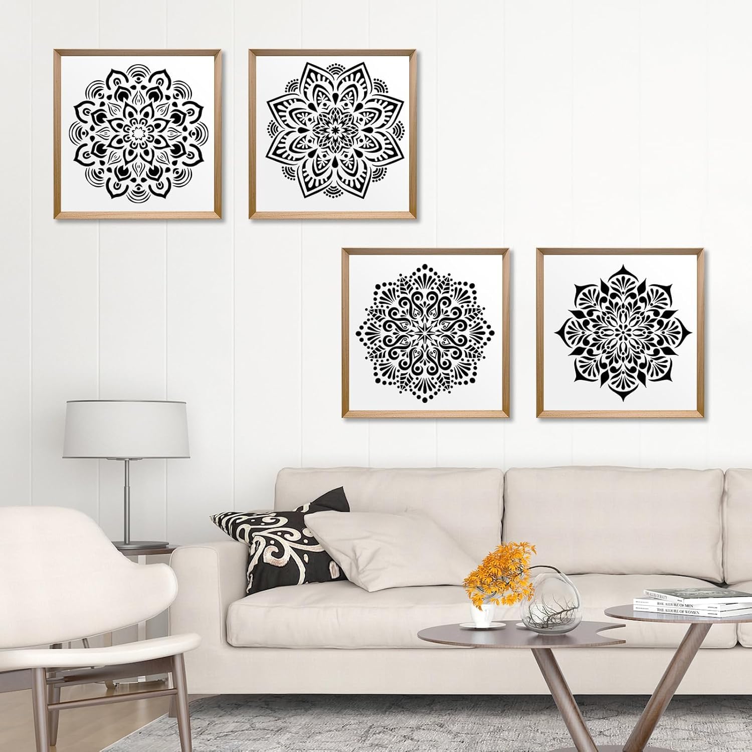 4 Pcs Large Mandala Stencils for Painting – Reusable Flower Art Templates for Spray Paint, Graffiti