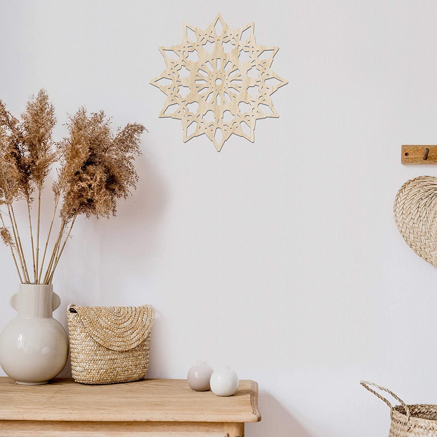 Haoser Mandala Wooden Wall Art, Whirl Look Lattice Abstarct Geometric, Birch Wood Plywood Rustic Wall Art Accent for Hallway Bedroom Living Room Cafes and Offices (Mandala Design-21_30CM) - Haoser