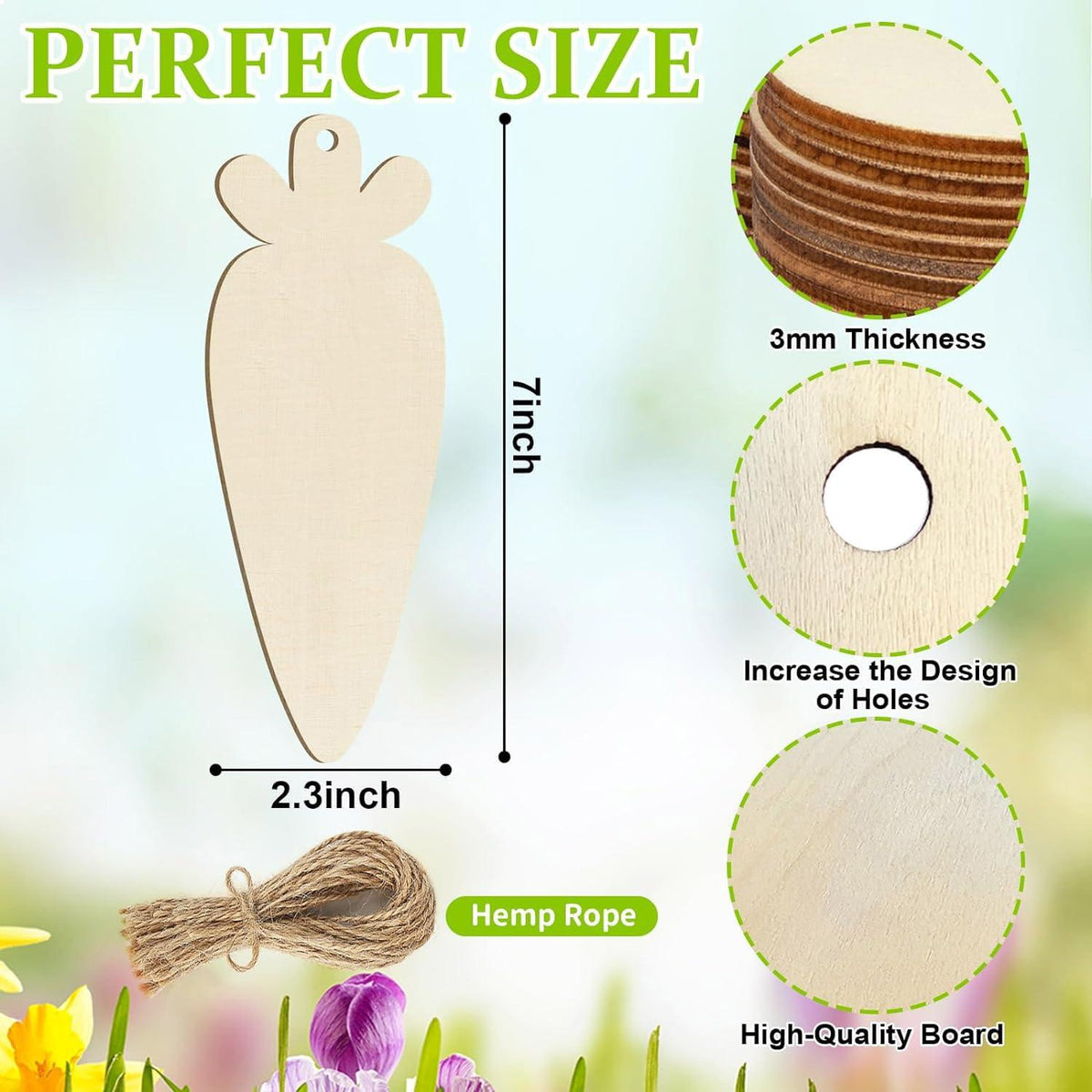 Curious Button 5 Pieces Unfinished Wooden 2Carrot Style Hanging Ornament for DIY Home Decoration, MDF Cutouts, Perfect Wooden Cutouts for Home Decor, Charming Wooden Hanging Ornaments (7x2.3IN) - Haoser