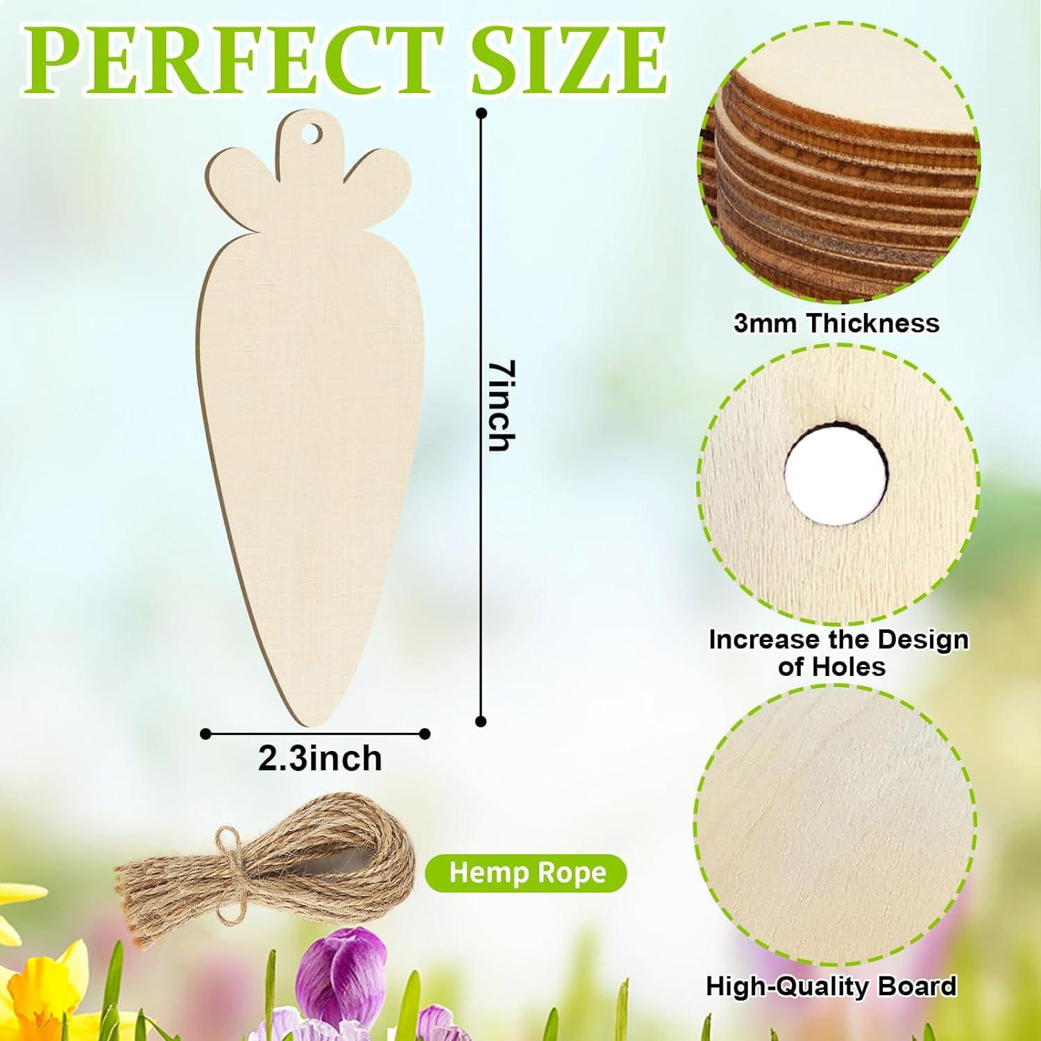 Curious Button 5 Pieces Unfinished Wooden 2Carrot Style Hanging Ornament for DIY Home Decoration, MDF Cutouts, Perfect Wooden Cutouts for Home Decor, Charming Wooden Hanging Ornaments (7x2.3IN) - Haoser