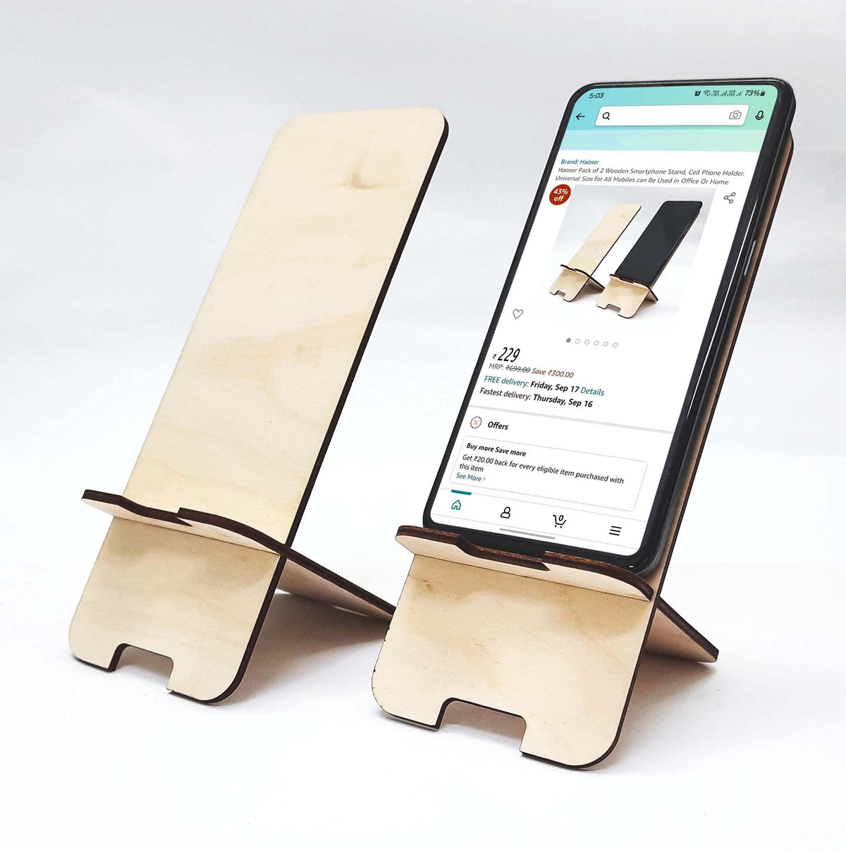 Haoser Pack of 2 Wooden Smartphone Stand, Cell Phone Holder. Universal Size for All Mobiles can Be Used in Office Or Home - Haoser