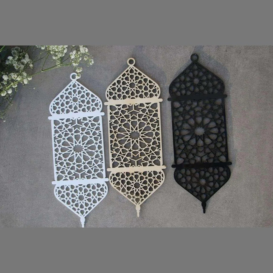 Haoser Ramadan Lanterns Unfinished Wooden Cutouts Ramadan Lamps Pack of 3 Ramadan Decors Ramadanwall Decors Ramadan Decor Mubarak Islamic Gift Islamic Wood Lanterns(11.8x4.5 in) - Haoser
