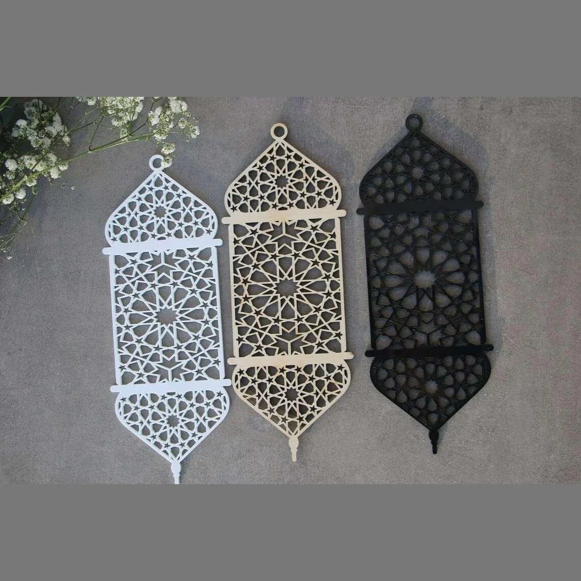 Haoser Ramadan Lanterns Unfinished Wooden Cutouts Ramadan Lamps Pack of 3 Ramadan Decors Ramadanwall Decors Ramadan Decor Mubarak Islamic Gift Islamic Wood Lanterns(11.8x4.5 in) - Haoser