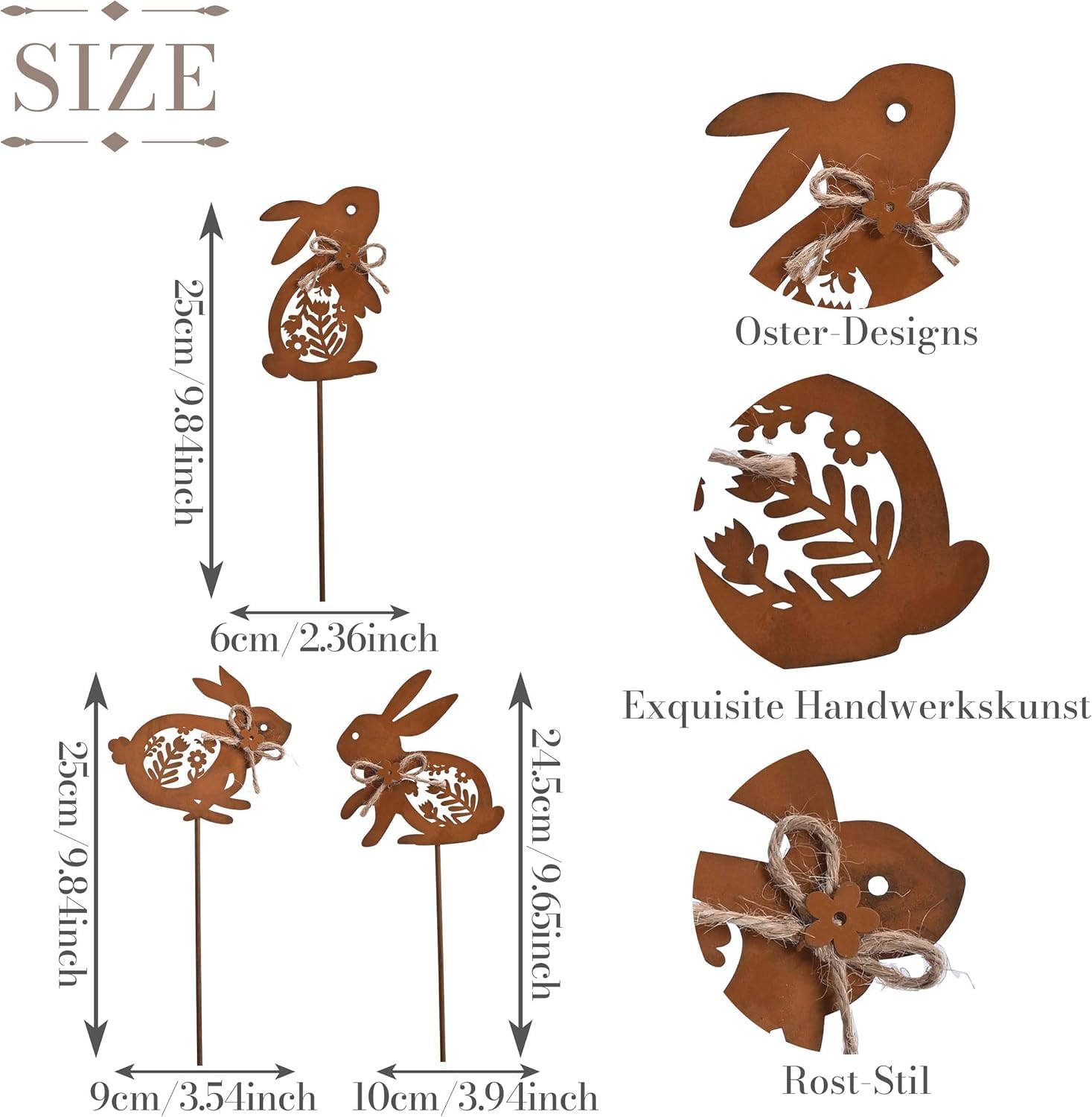 Pack of 6 Easter Bunny Garden Stakes Rust Look Rabbit Garden Decoration