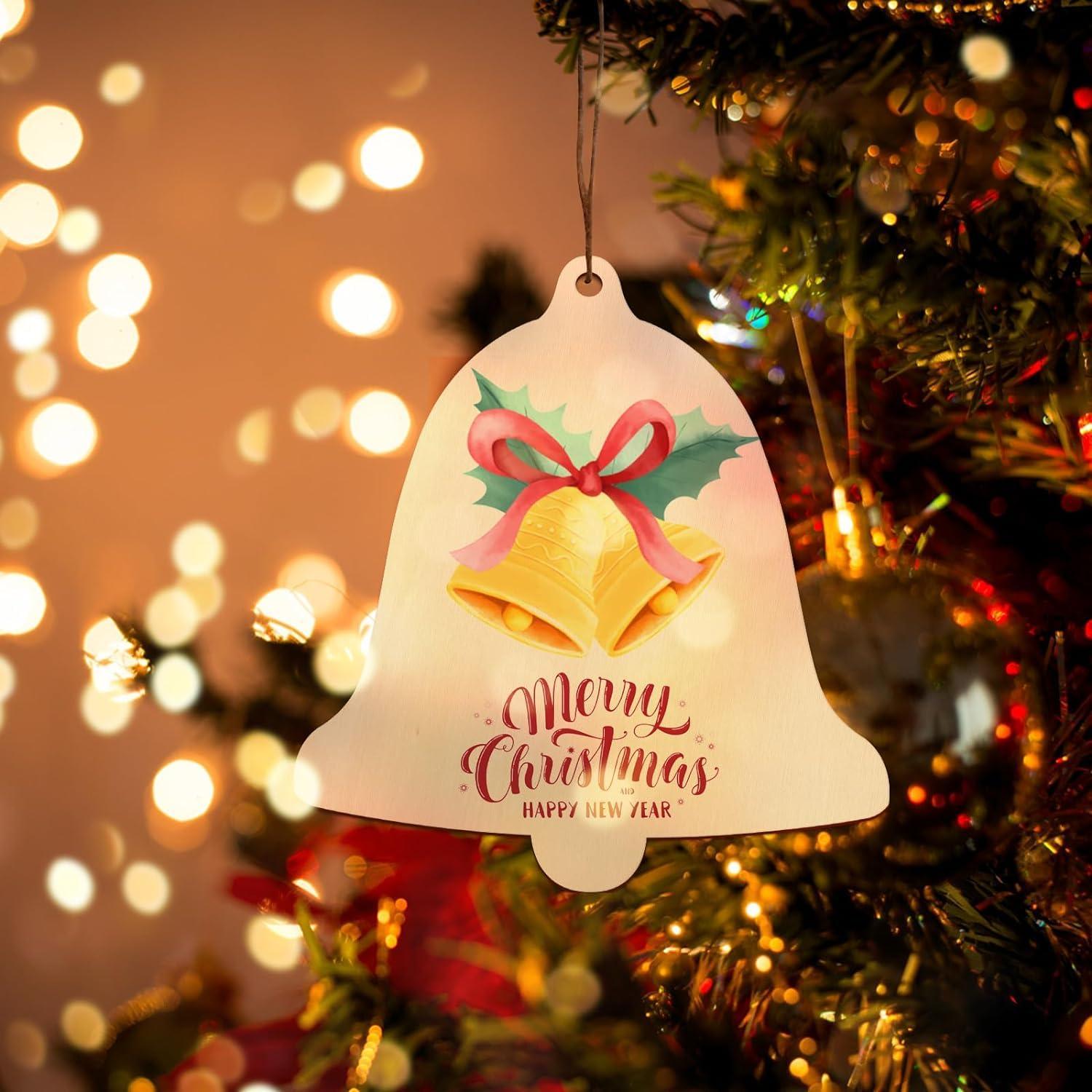 Curious Button 5 Pieces Unfinished Wooden 3Bell Style Hanging Ornament for DIY Home Decoration, MDF Cutouts, Perfect Wooden Cutouts for Home Decor, Charming Wooden Hanging Ornaments (6.1x5.7IN) - Haoser