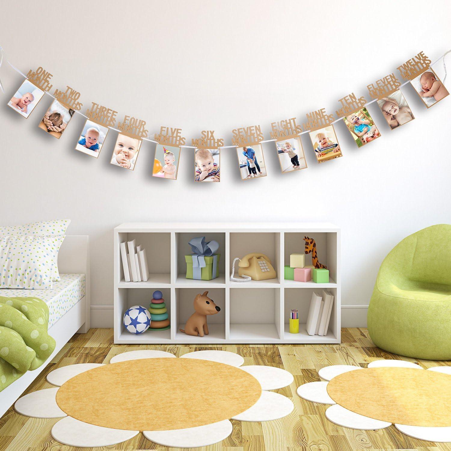 Haoser wooden 1st Birthday Baby Photo Banner for Newborn 12 Month Photo Prop Monthly Milestone First Birthday Party Decoration | New Born 0 to 12 Month Photo Banner | Bday Photo Banner 1st Birthday - Haoser