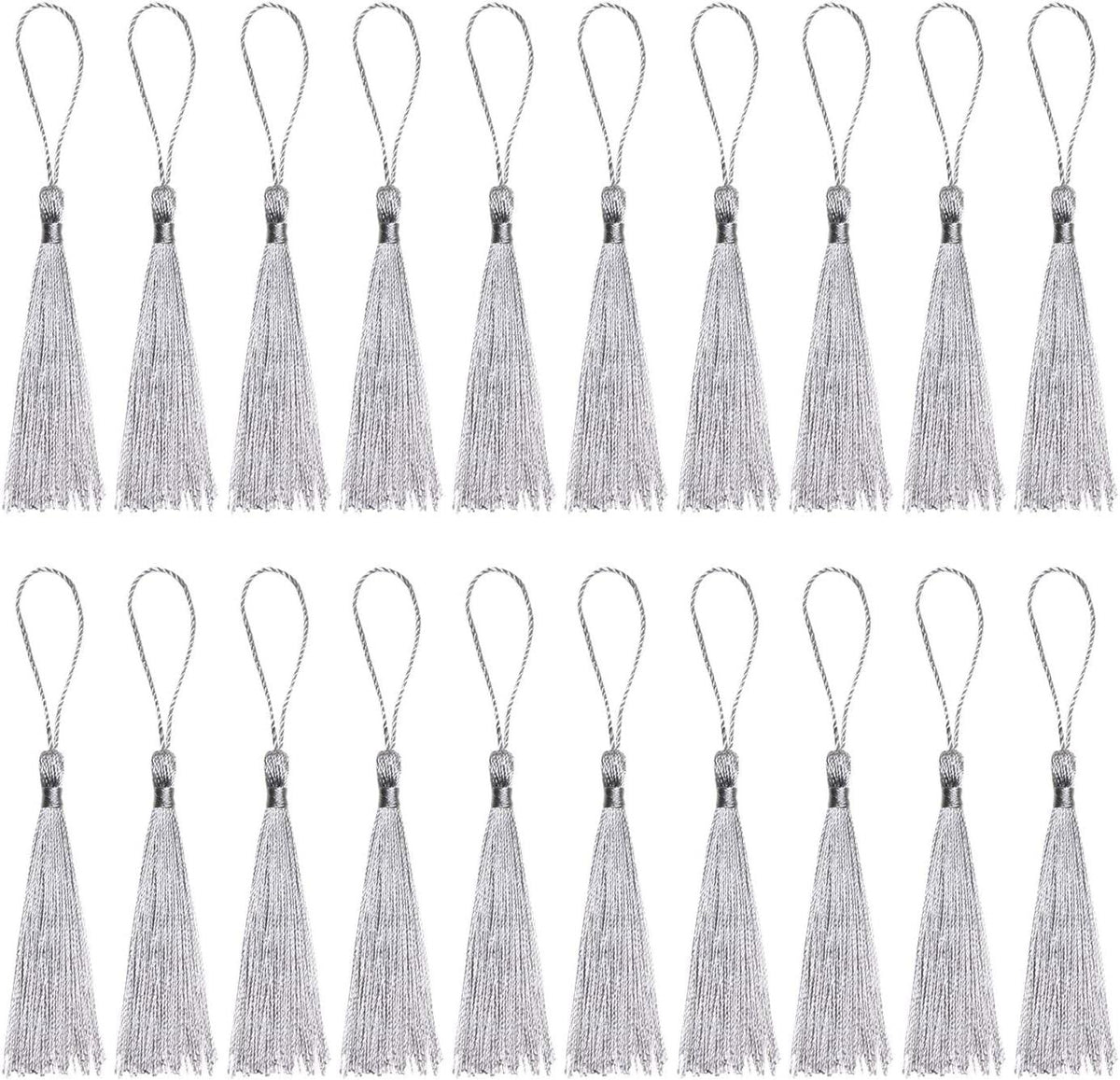 Haoser Silver 50 Psc 13cm/5 Inch Silky Floss Craft Tassels, Handmade Tassel with Loop for Jewelry Making Souvenir, Bookmarks, DIY Craft Accessory - Haoser