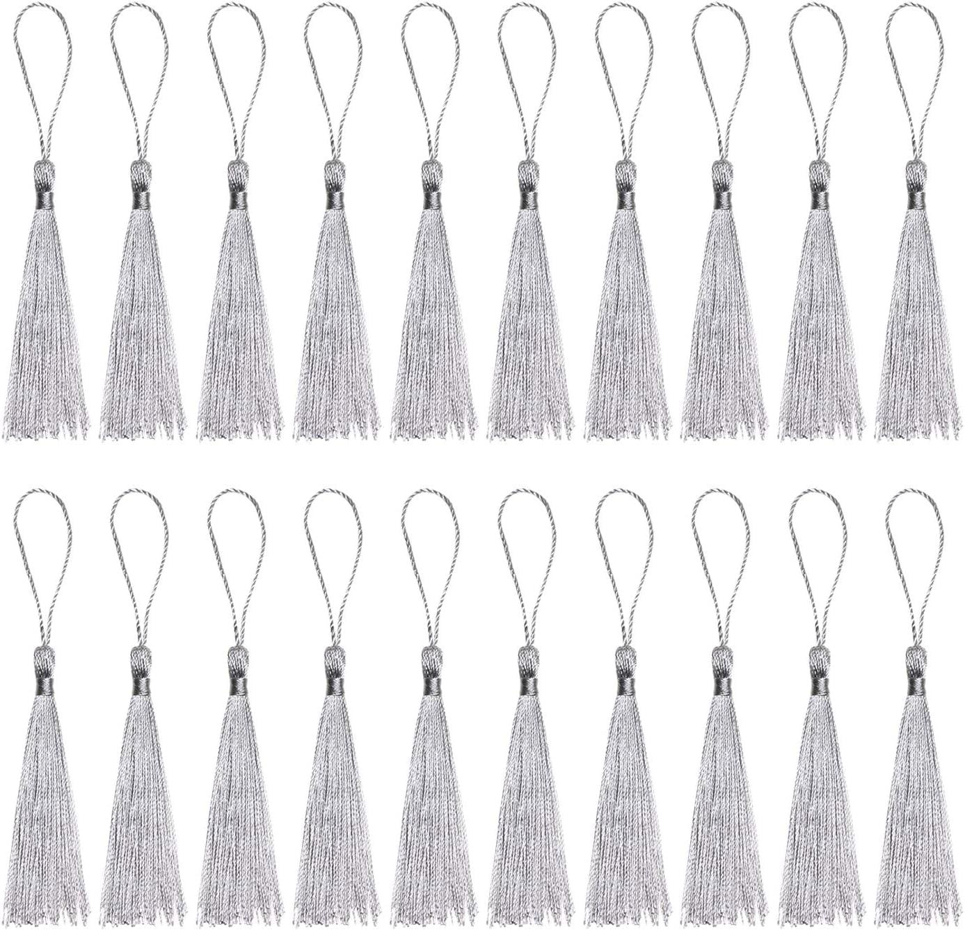 Haoser Silver 50 Psc 13cm/5 Inch Silky Floss Craft Tassels, Handmade Tassel with Loop for Jewelry Making Souvenir, Bookmarks, DIY Craft Accessory - Haoser