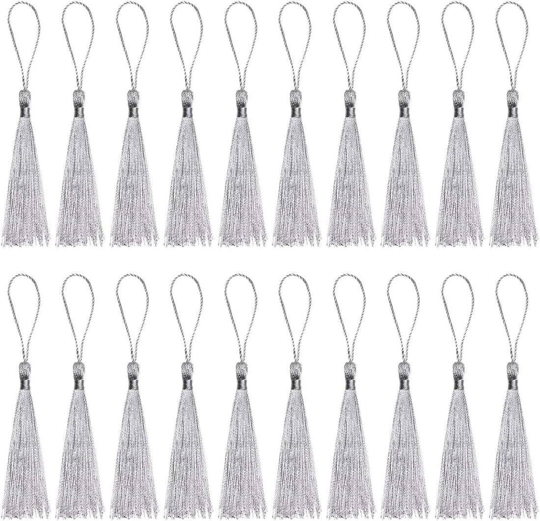 Haoser Silver 50 Psc 13cm/5 Inch Silky Floss Craft Tassels, Handmade Tassel with Loop for Jewelry Making Souvenir, Bookmarks, DIY Craft Accessory - Haoser