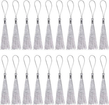 Haoser Silver 50 Psc 13cm/5 Inch Silky Floss Craft Tassels, Handmade Tassel with Loop for Jewelry Making Souvenir, Bookmarks, DIY Craft Accessory - Haoser