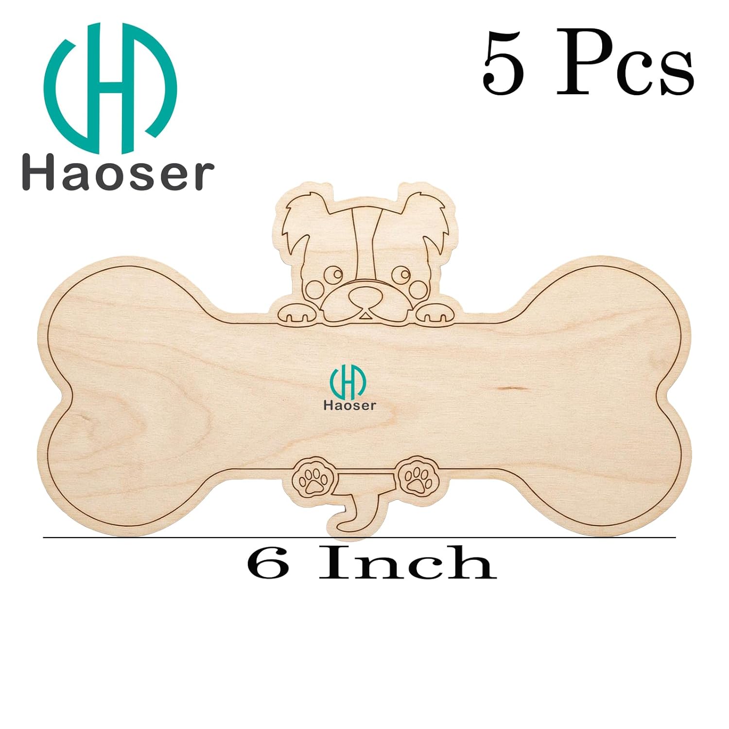 Set of 5 Wooden Dog Bone Name Board Blanks | 6 Inch MDF Craft Base | Unfinihsed Wood