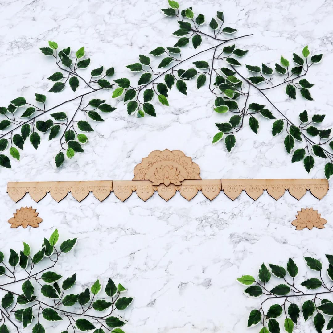 Pine MDF Crown Bandhanwar Door Hanging | Lotus Padma Wooden Toran for Home Entrance, Pooja Room & Festive Decoration | 38 x 7 Inch, Decorative Wooden Bandhanwar