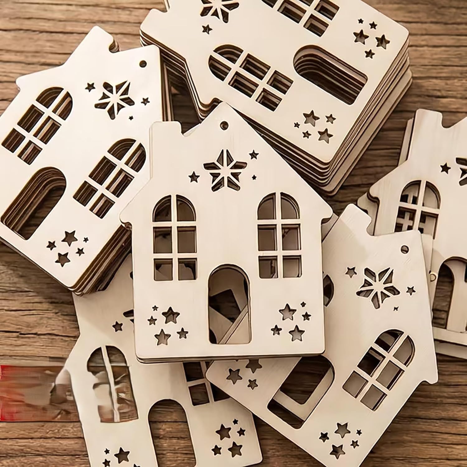 12 Pcs House Shape MDF Wooden Cutouts for DIY Art & Craft | Hanging Base | Mini Wooden Craft Shapes