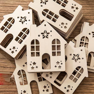 12 Pcs House Shape MDF Wooden Cutouts for DIY Art & Craft | Hanging Base | Mini Wooden Craft Shapes