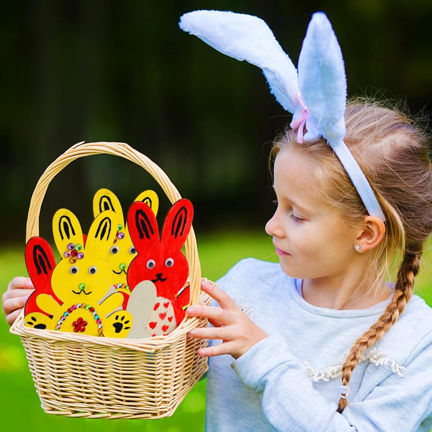 10 PCS Easter Crafts for Kids – Wooden Bunny Cutouts Painting Kit (6.6 x 5.2 Inch) | DIY Easter Bunny Art & Craft Set